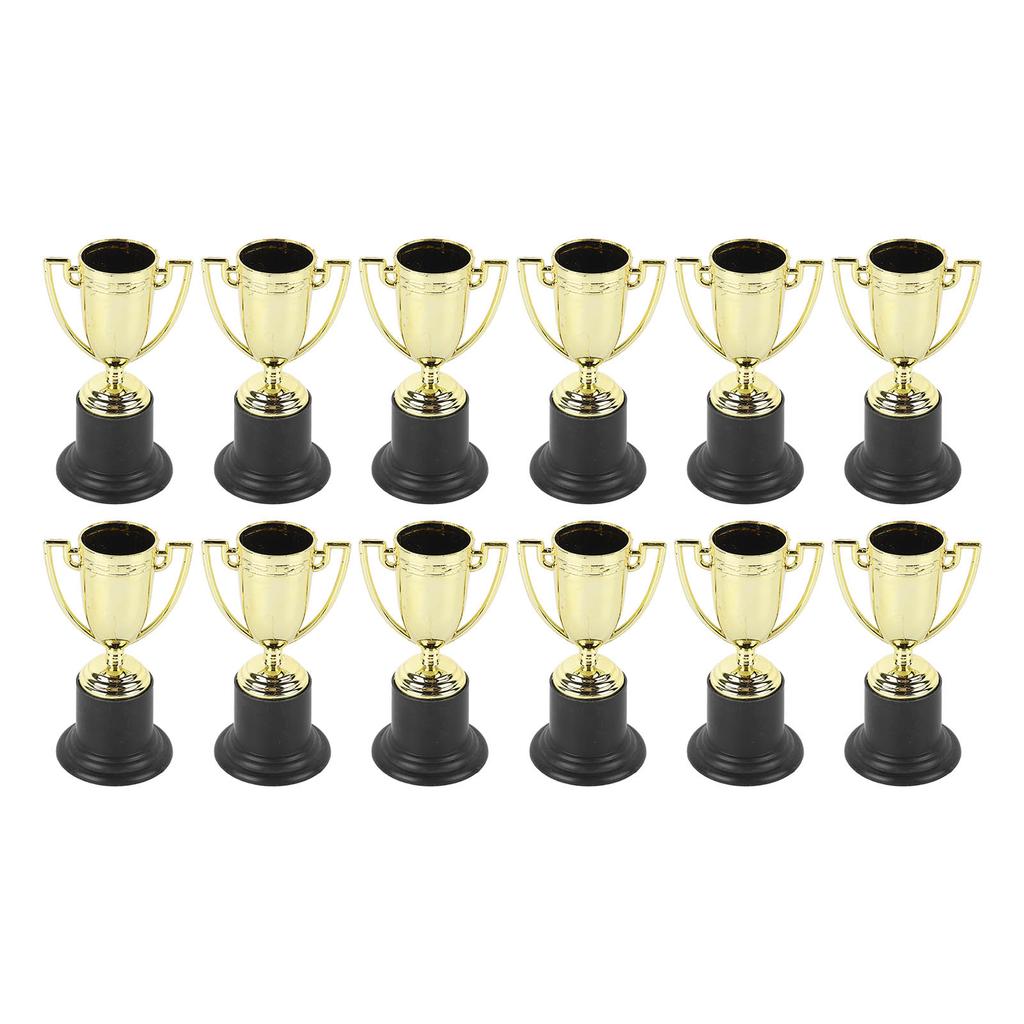 12Pcs Mini Trophies Bright Color Strong Plastic Stable Base Light Weight Gold Award Trophies for Kids School Party