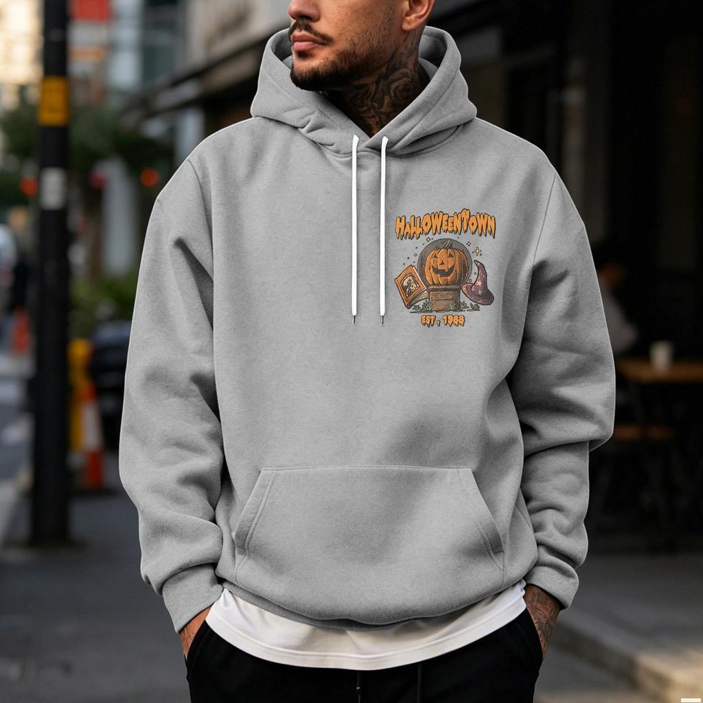 Men's Halloween Printed -Lined Pullover Hoodie for Casual Wear