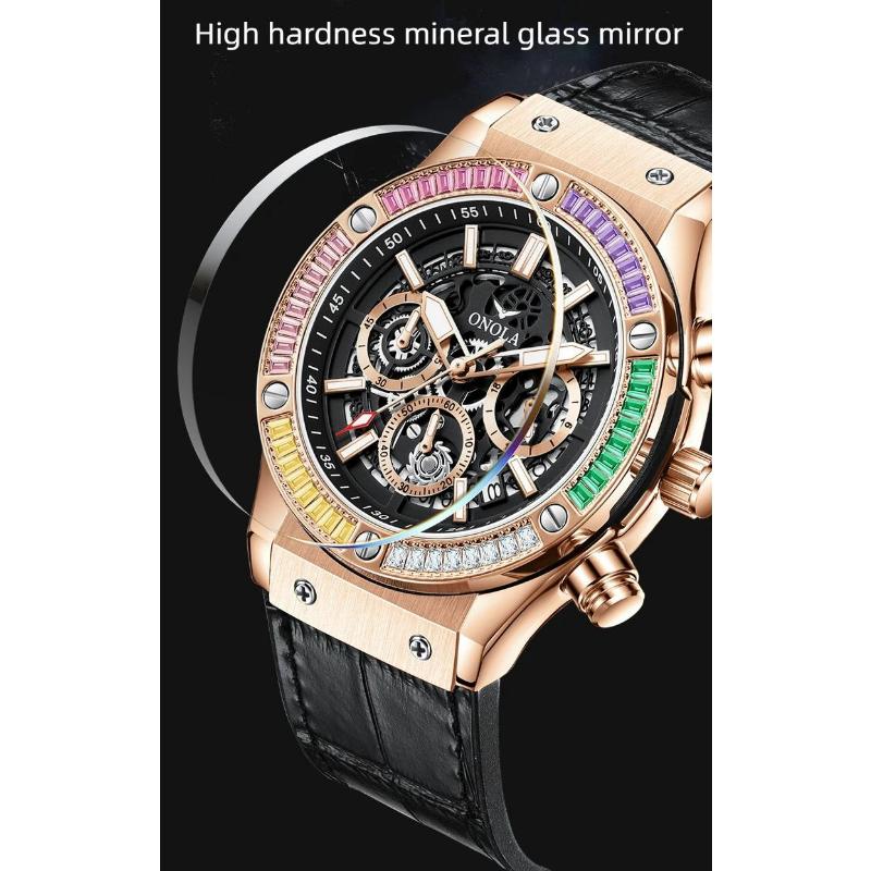 ONOLA Luxury Men Watch Casual Colored Diamond Luminous Calendar Quartz Watch Waterproof Watch Men Chronograph Wristwatch Clock