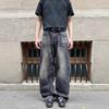 JYL Mens Jeans American Stitched Scratch Loose Parachute Denim Pants