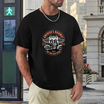 Americas Highway T-Shirts Herren Rundhalsausschnitt 100% Baumwolle T-Shirt Route 66 Mother Road Oldschool T-Shirt European Code Tops