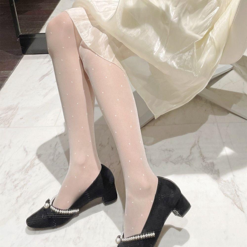 Sexy High Waist Polka Dot Silk Stockings Thin Y2K Women Pantyhose Elastic Dot Sheer Tights Women Lingerie