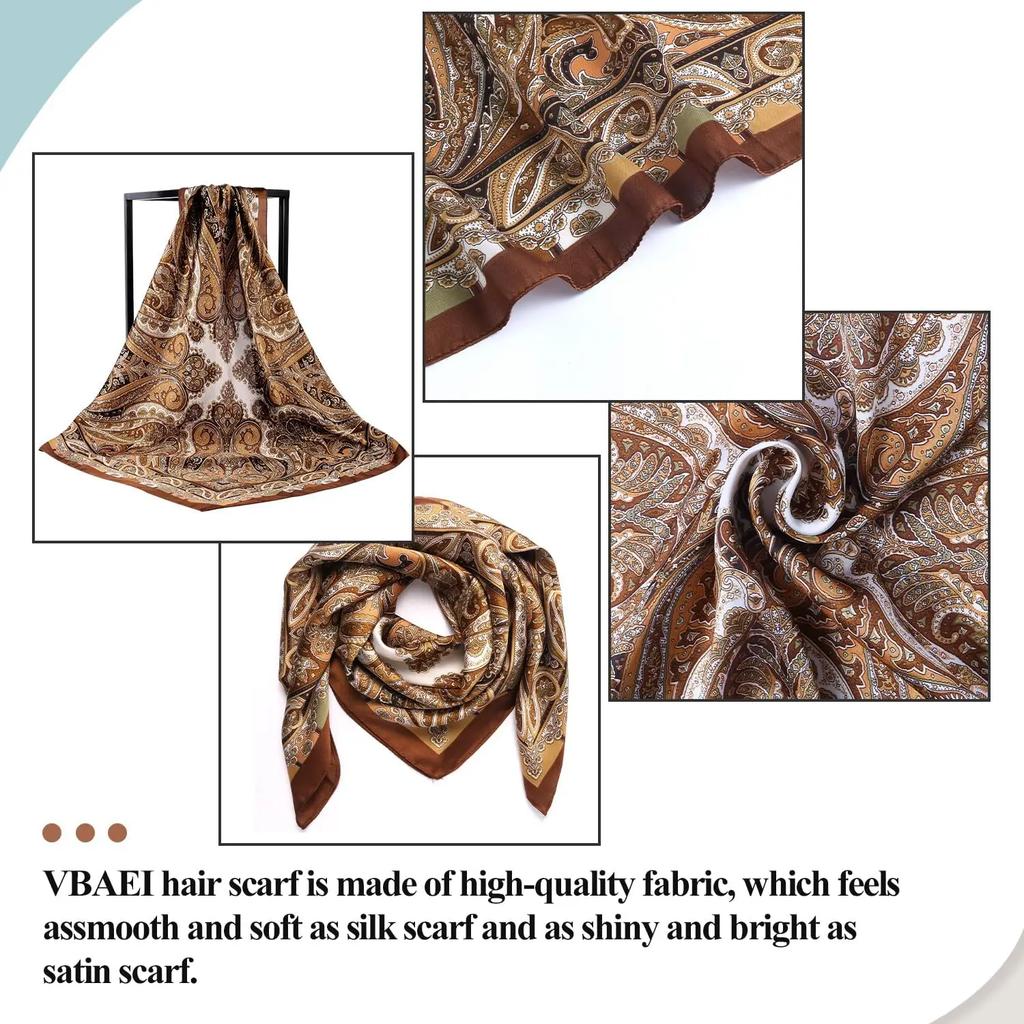 1 Pcs 27.5 Inches Satin Head Scarf Silk Like Hair Scarf Stain Bandana Hair Wrap Neck Scarf For Women(Brown)