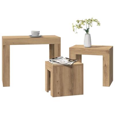 Nesting Tables Set 3 Pcs Artisan Oak Wood Material