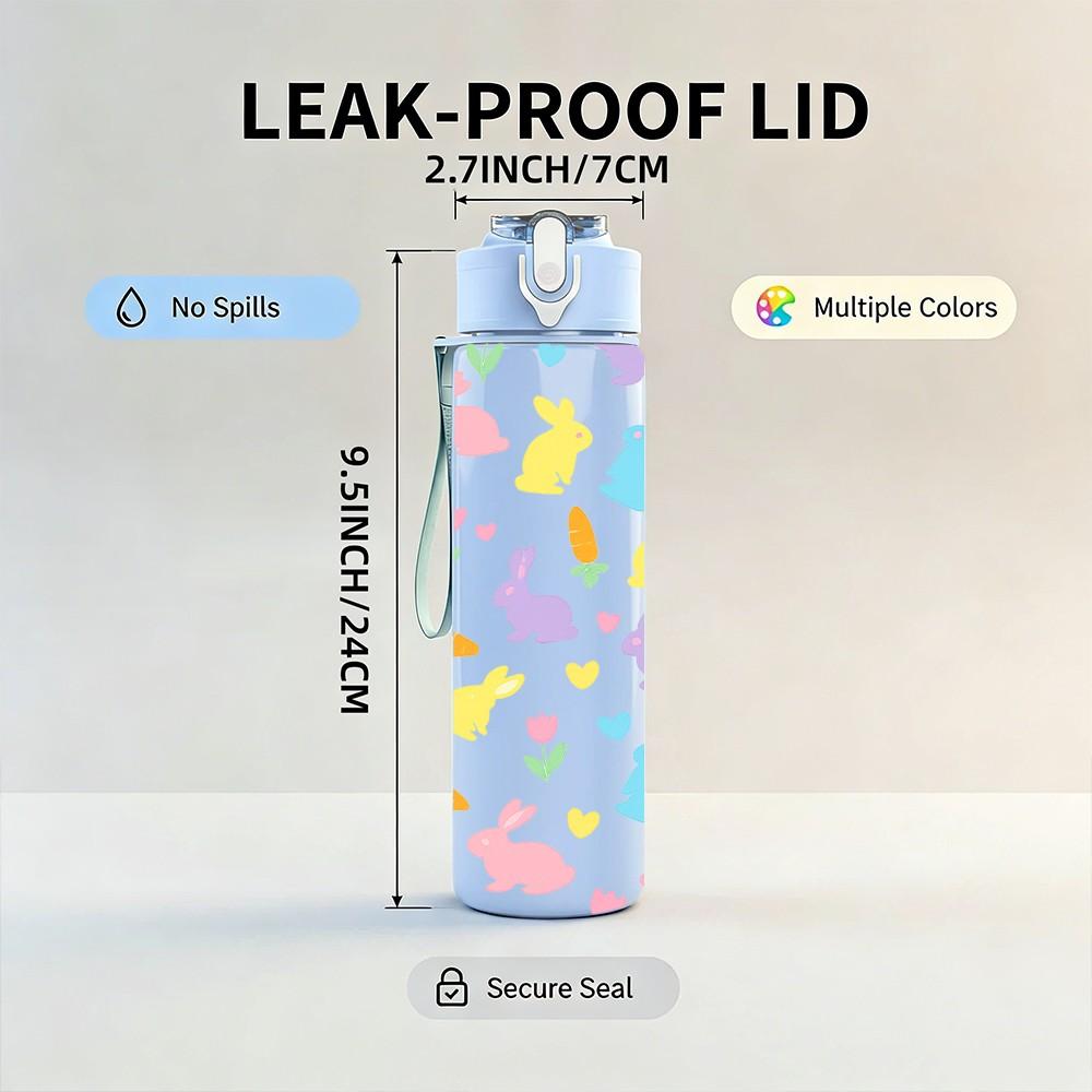 1PC Pastel Blob Color Block Seamless Print 750ml Color Plastic Sports Water Bottle Leakproof Flip Straw Lid Suitable for Sports Office Home Use