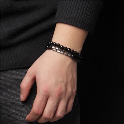 2pc Bracelet Adjustable Men Women Natural Tiger Eye Lava Volcanic Rock Obsidian Combination Bracelet Party Gift Jewelry