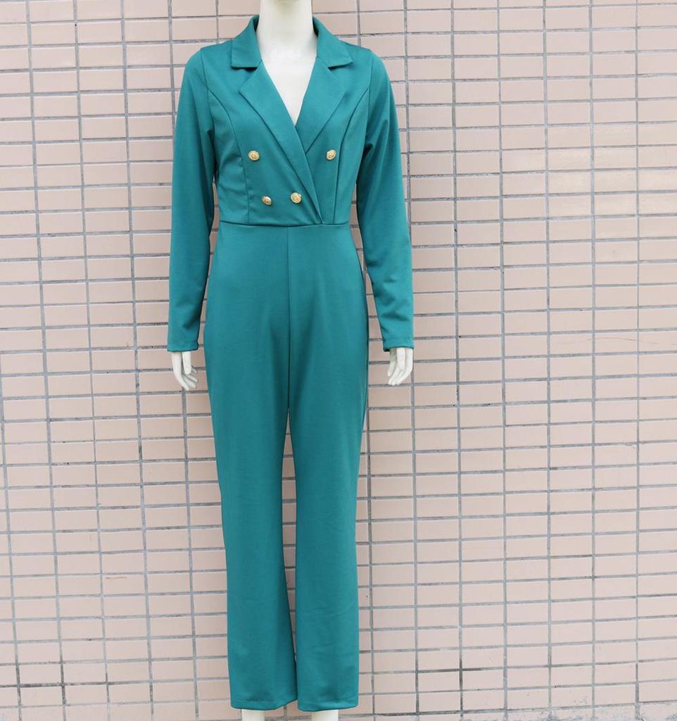 Europejski i Amerykański Damski Kombinezon z Długim Rękawem Slim Fit z Klapami