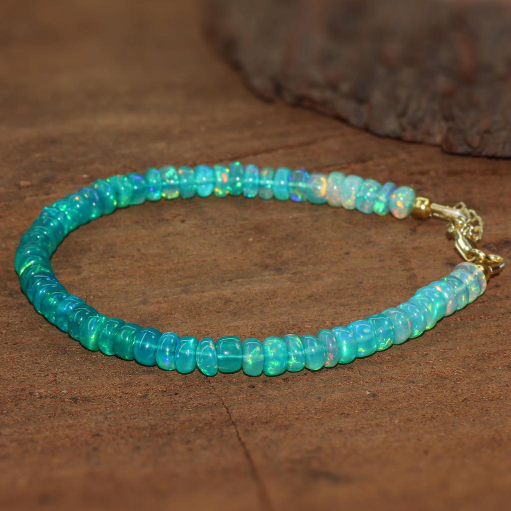 Genuine Green Opal Shaded Beads Bracelet, Fire Opal Smooth Beads Bracelet, October Birthstone Jewelry, Delicate Bracelet, Gift for Her