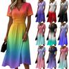 Damen-Farbverlauf Lässiges Mode-Kurzarm-V-Ausschnitt-Kleid