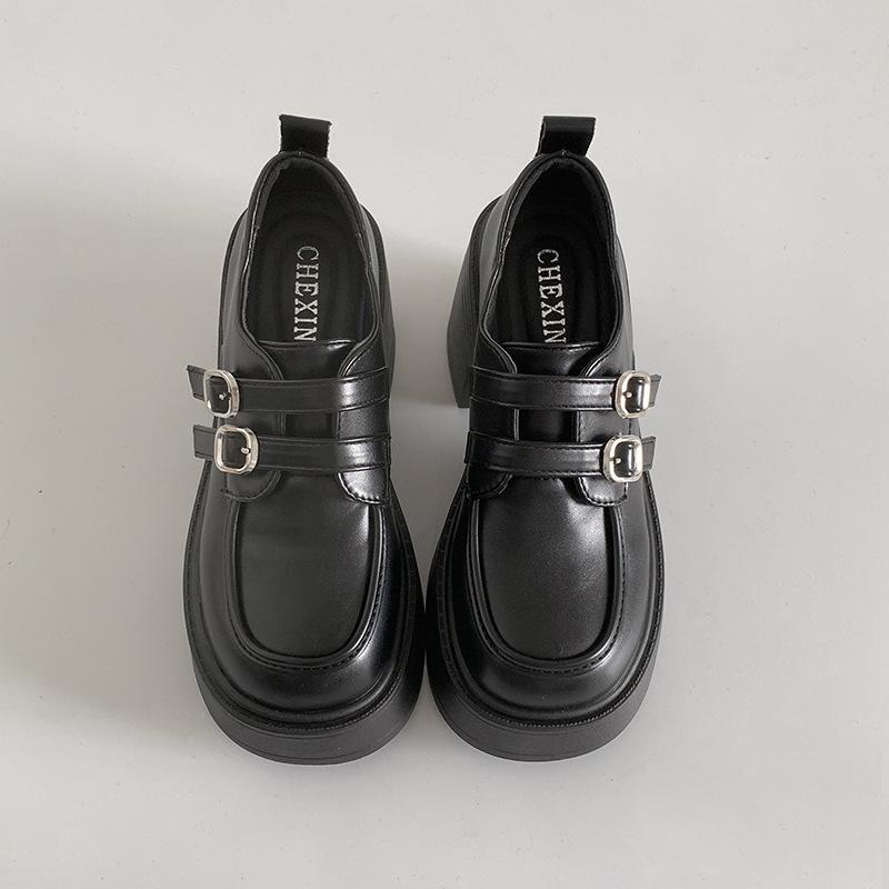 

Черные британские туфли на высоком каблуке и платформе, маленькие кожаные туфли для женщин, новинка осени 2025 года, французские универсальные ретро лоферы на платформе 40 матовый черный