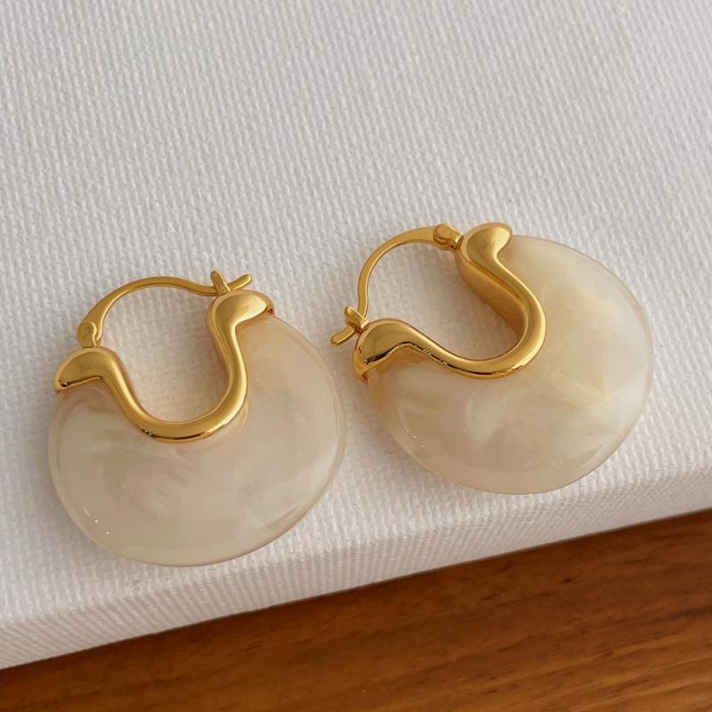 Orecchini a Cerchio Vintage Francesi Resina Vivace Forma a U Audace per Donne Ragazze Rame Placcato Oro 18K Gioielli Statement