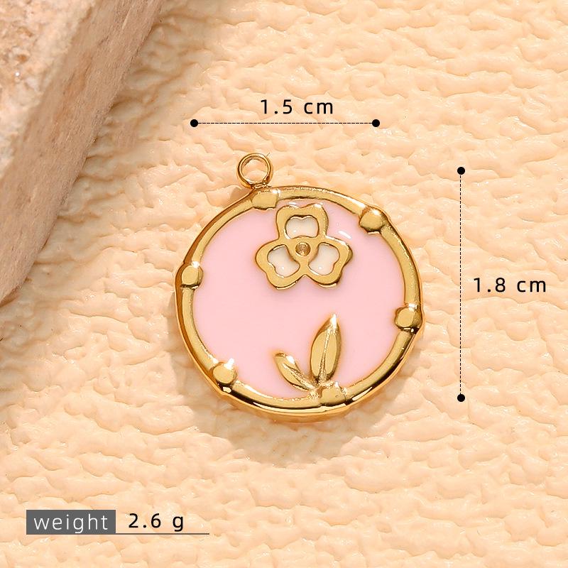 Colorful Geometric Heart Flower Drip Oil Stainless Steel Earrings & Necklace Set