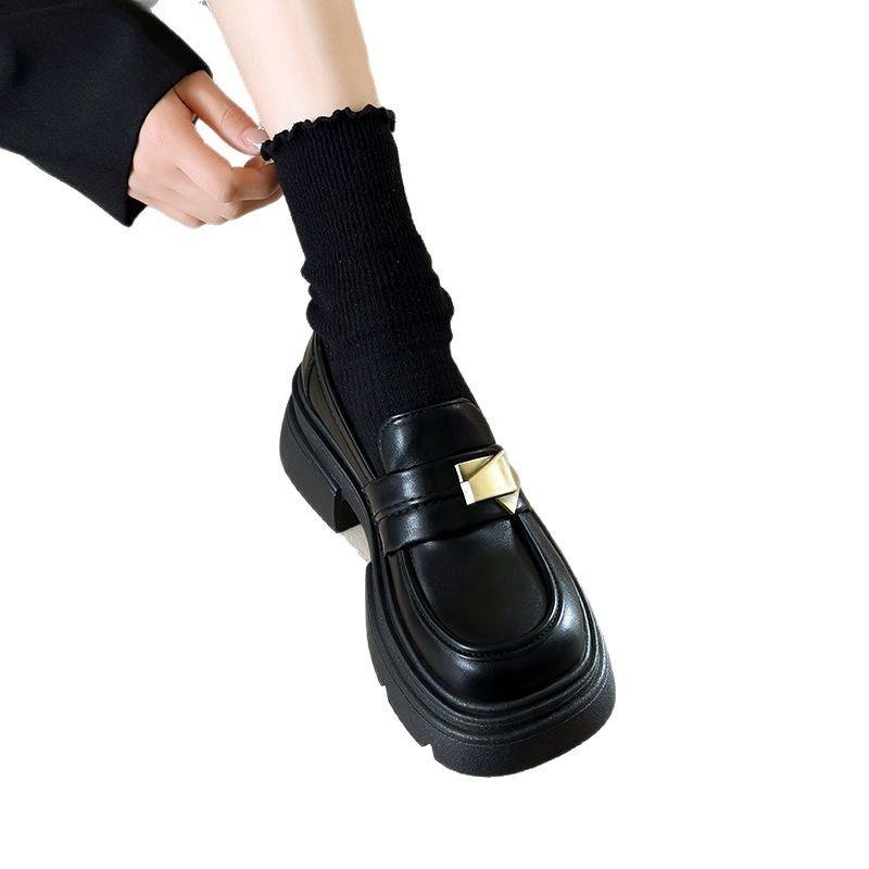 Black platform small leather shoes women's spring and autumn new retro Mary Jane one-pedal single shoes