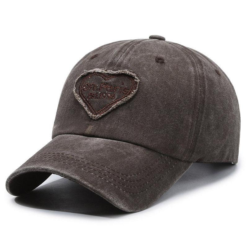 Peaked Cap Men's Sun Hat Retro Spring and Summer Versatile Washed Embroidery Baseball Cap Women's Pink Soft Top Trendy Love New