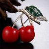 Red Enamel Cherry Metal Brooch Pins Button  Brooches Sweater Clip Jewelry