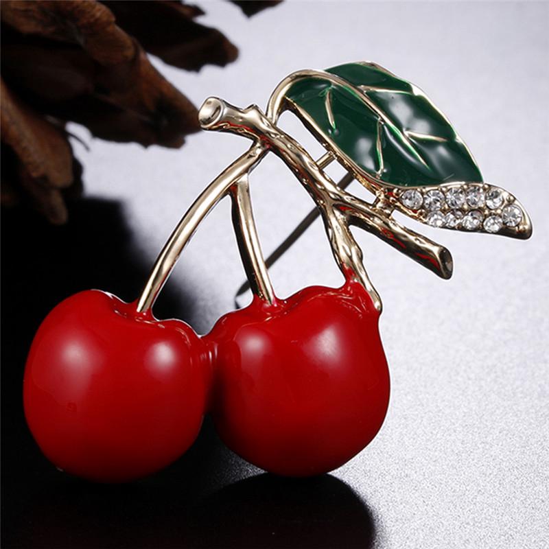 Red Enamel Cherry Metal Brooch Pins Button Brooches Sweater Clip Jewelry