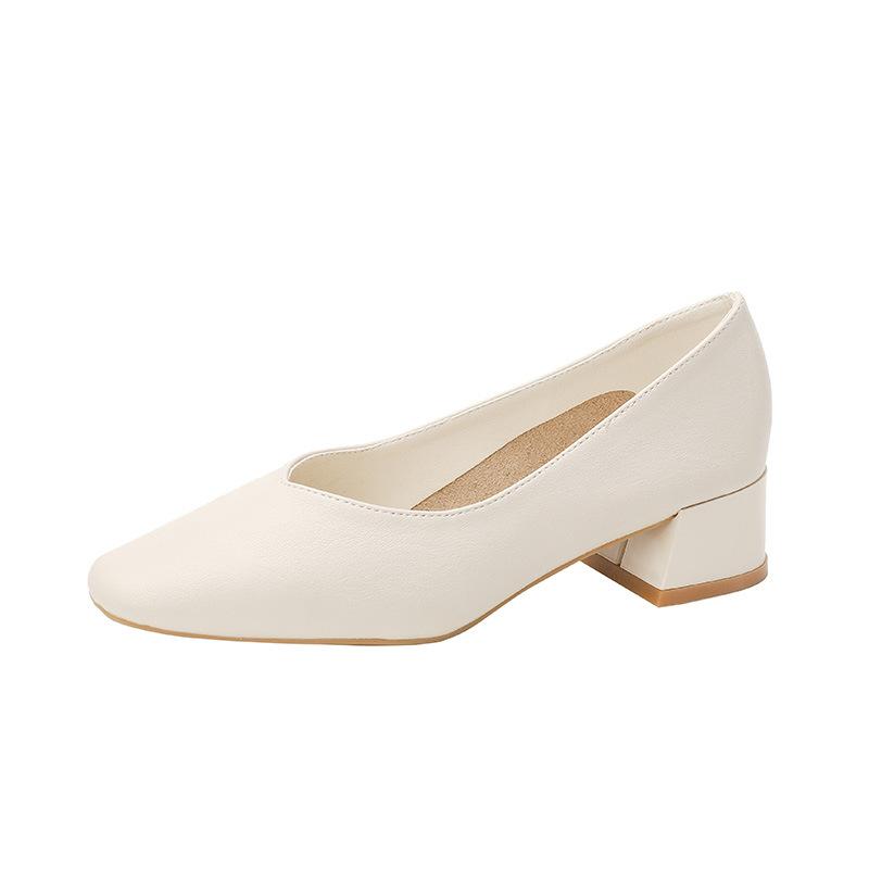 Woman Elegant Summer French Square Toe High Heels Mary Janes Female Retro Casual Shoes Low Heeled Soft Soled Ladies Shoes