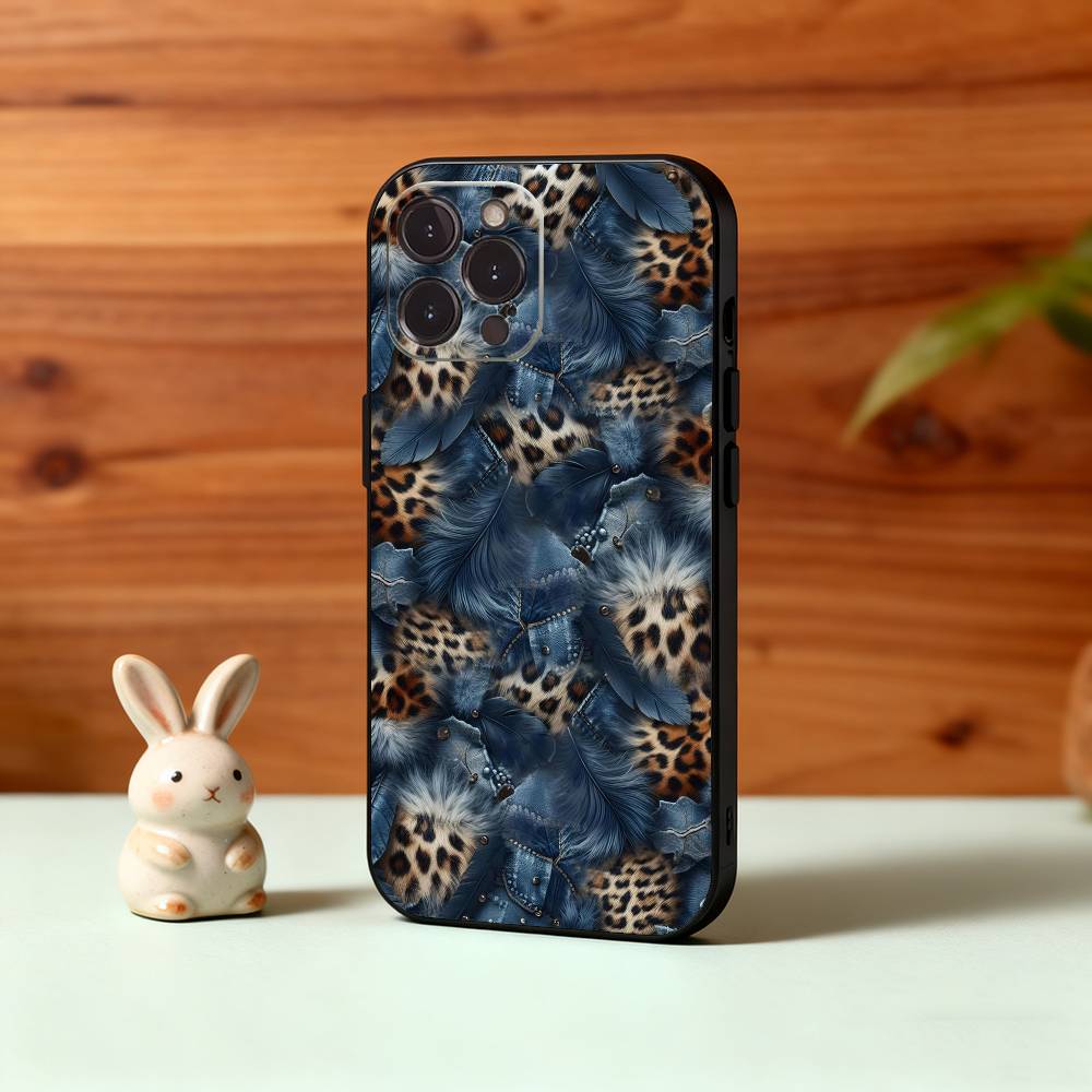 L-Luxury F-Fashion leopard Print Phone Case For iPhone17 16 15 14 13 12 11 Pro Max Plus,5G Soft Black Case
