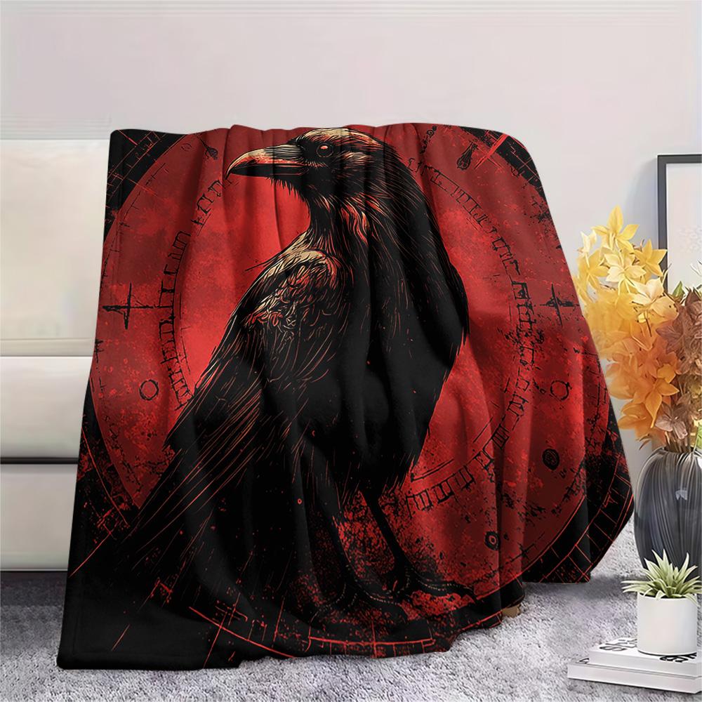 Crow Print Flannel Blanket, High quality Comfortable for All Seasons, Home Decor, Warmth and Comfort, Perfect for Christmas Gifts