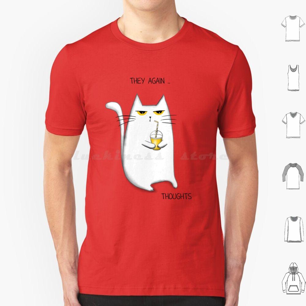 Cute Hand Drawn Cat T Shirt 6xl Cotton Cool Tee Cat Black White Funny Meme Character Flat Kitty Cartoon Kitten Animal Icon Cute S