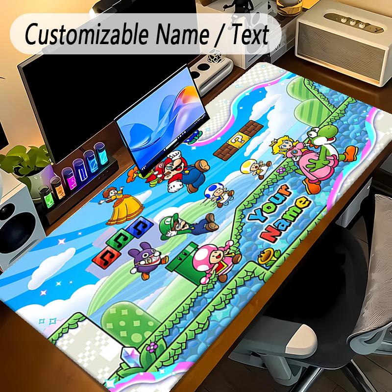 Large Mouse PadSuper Mario Custom Name Text Personalized Desk Mat Non Slip Gaming Pad