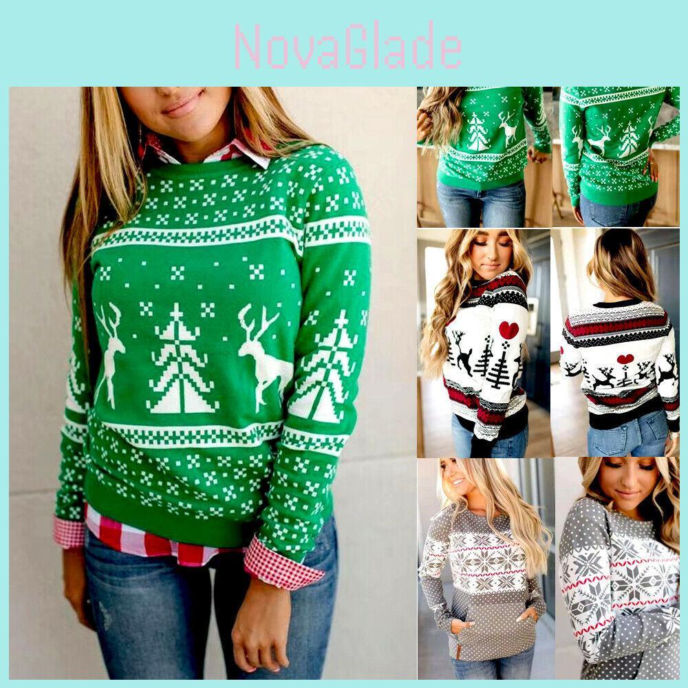 Loose Christmas Women Xmas Pullover Jumper Sweater Long Sleeve Top Sweatershirt