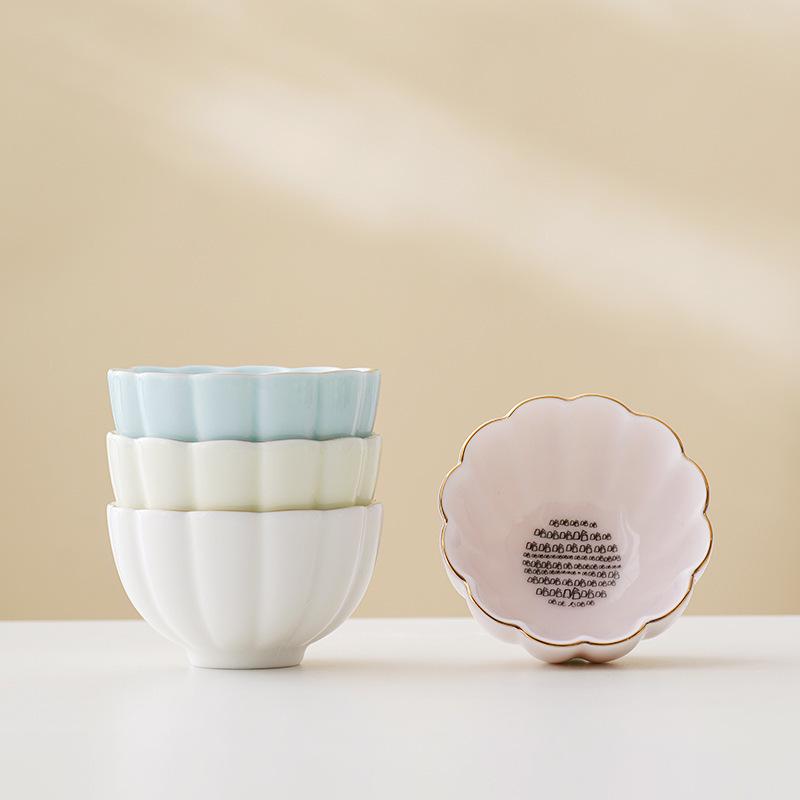 Jade White Porcelain Tea Cup with Flower Petal Design - Ceramic Tea Set for Women