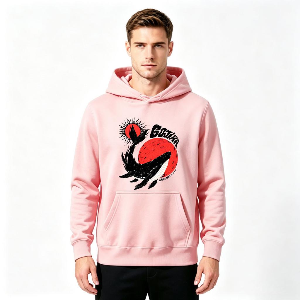 Men's Orca Whale Red Sun Print Casual Pullover Hoodie Long Sleeve Lightweight Hooded Sweatshirt