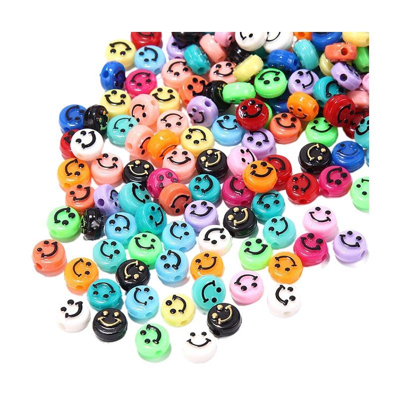 10Mm Round Acrylic Colored Smiley Face Beads Smiley Face Beads Diy Bracelet Beaded Flat Round Beads