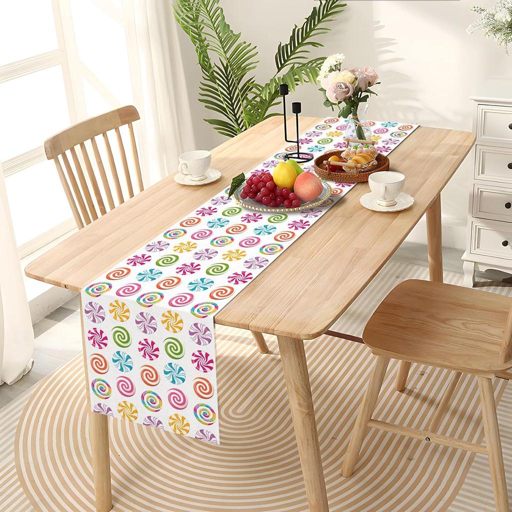 Sunwer Candyland Table Runner Sweet Lollipop Candy Themed Birthday Party Decoration Table Cover Home Kitchen Dining Room 13 X 72inch