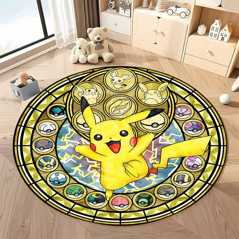1PC Cute PokemonEevee Charizard Print Round Rug Living Room Bedroom Decor Indoor Floor Mat Decor Carpet for Teens Adult Gifts