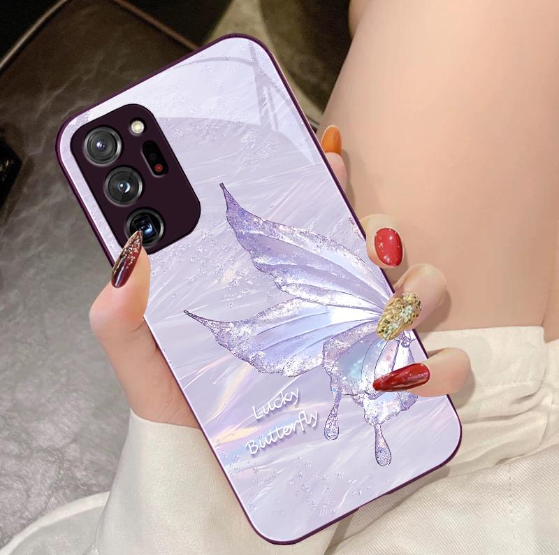 Flowing Butterfly For Samsung Galaxy Note 8 9 10 PRO 20 Ultra A01 02 03 Core 04E 4G 12 13 5G Tempering Glass Phone Case