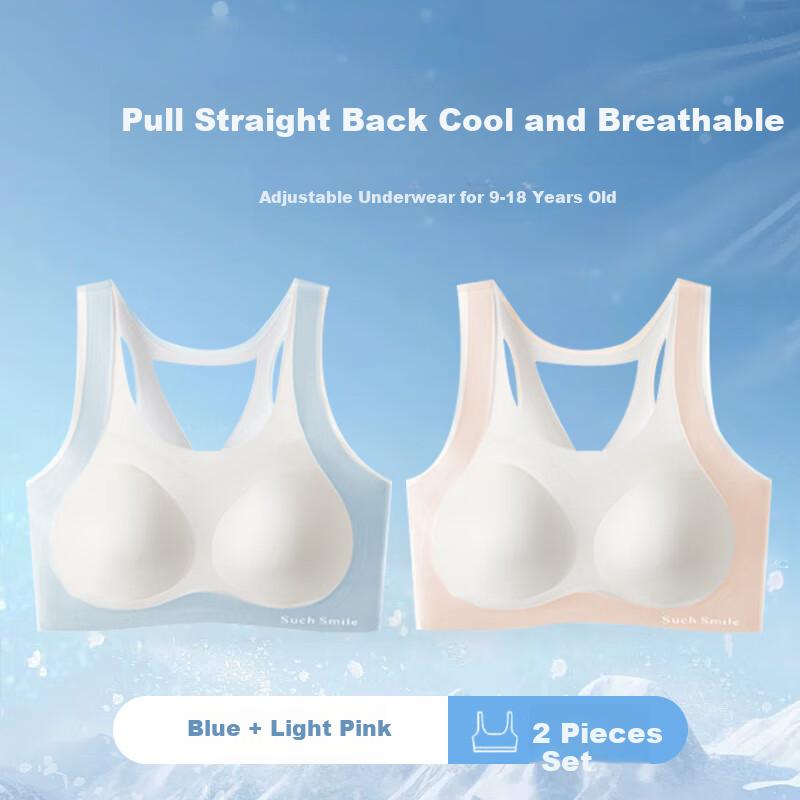 GRACEWELL Girls' Bra Set of 2, Children's Underwear for Puberty Stage 2 (Ages 10-16), Seamless Bra for Middle And High School Students