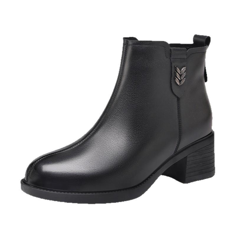Red Dragonfly Women's High-Heeled Mid-Calf Leather Boots - Warm Winter Plus Velvet 