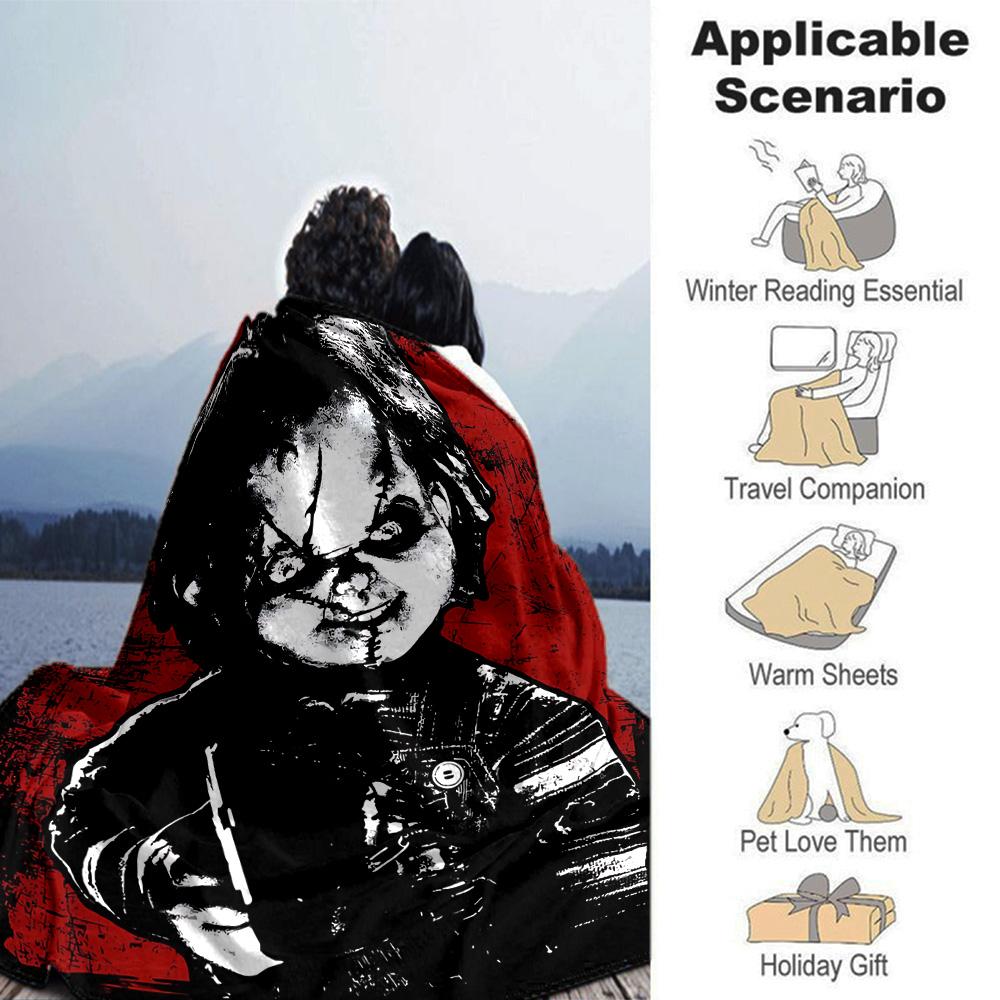 Horror Doll Artwork Flannel Blanket Super Soft Warm Cozy Blanket For Sofa Bed Office Travel Allseason Home Decor Gift