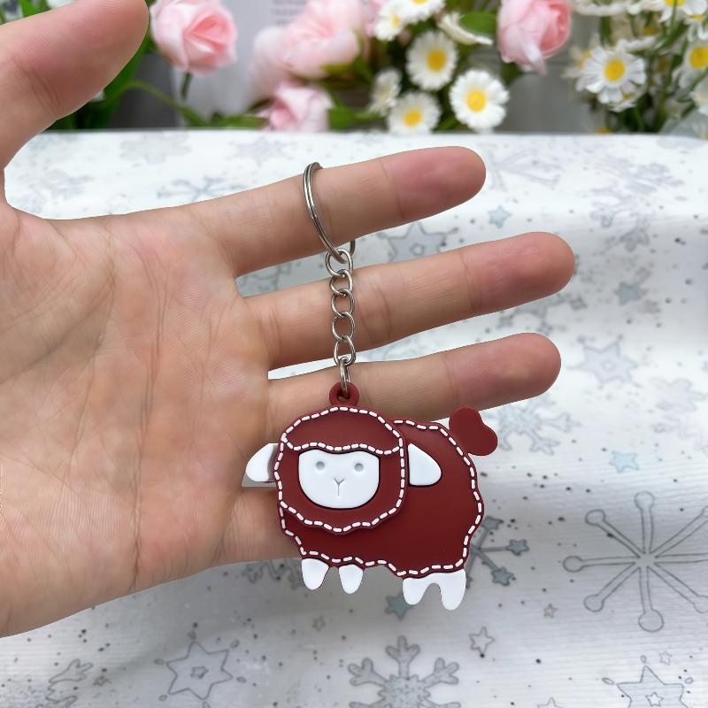 Soft White Sheep Keychain Cartoon Pu Leather Pendant Durable Bag Charm For Women Car Key Holiday Gift