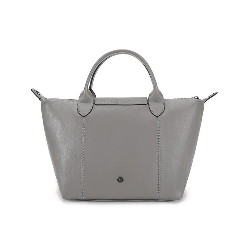 Longchamp Le Pliage Cuir 25 Short Handle Foldable Lambskin Crossbody Tote Bag Small Women Handbags Dove-Grey 1512757P55