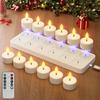 12-Piece Plug-in Remote-Controlled Timer-Adjustable Simulation Flickering Tea Lights White