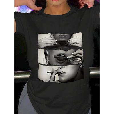 Women's Shirt  Round Neck, Machine Washable, All-Season Comfort Fit, Cute T Shirts, Comfortable Clothing, Abstract Portrait, Mediumstretch Fabric
