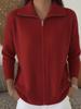 2026 Autumn/Winter Solid Color Zipper Lapel Knit Cardigan - Women's Loose Long Sleeve Sweater Coat