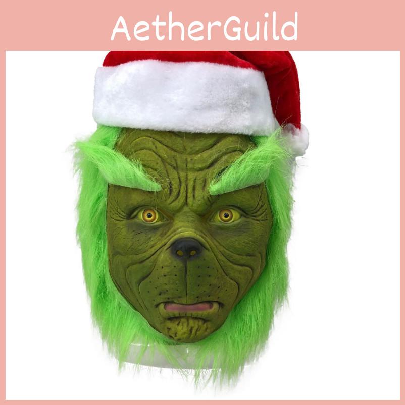 Psotny Zielony Potwór Maska Grincha z Czapką Świąteczną Dla Dorosłych Zabawa Cosplay