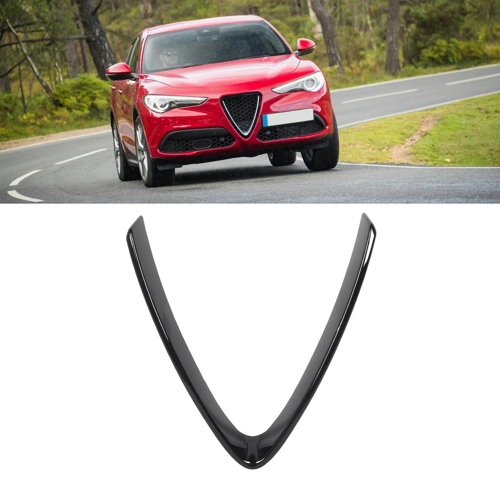Bumper Grill Trim V Shape Frame Decoration Bright Black Replacement for  Stelvio 2017 To 2025 Car V Shape Grille Cover