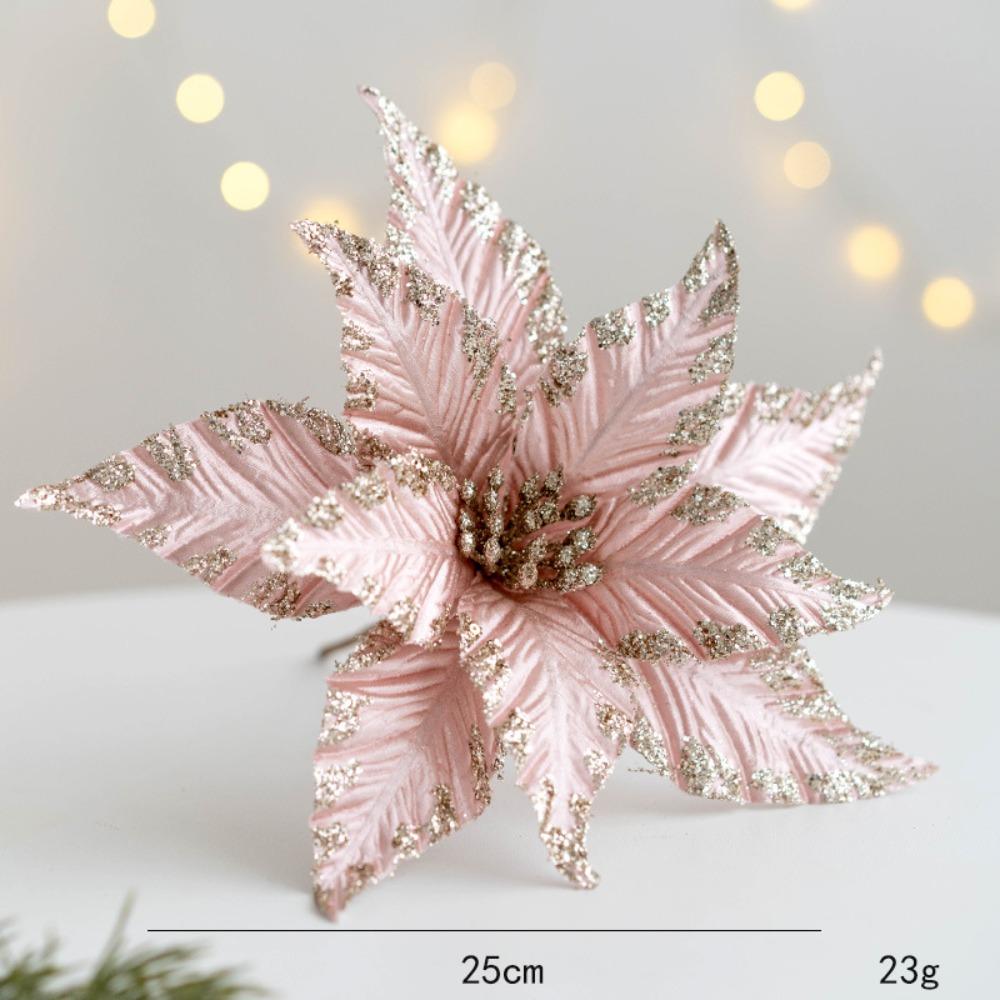 Fabric Plastic Christmas Artificial Flowers 25cm Ornaments Xmas Tree Decorations DIY Decoration Christmas Decor New Year