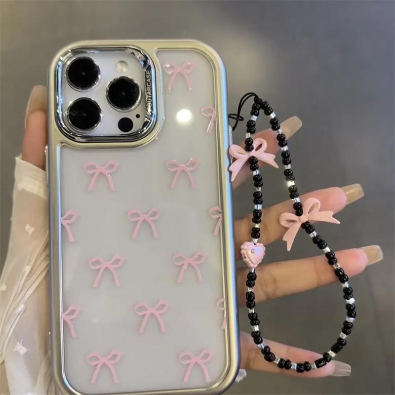 Y2k Cute Bowknot Love Heart Phone Lanyard Simplicity Short Phone Strap Style Phone Earphones Camera Chain Lanyard Accessories