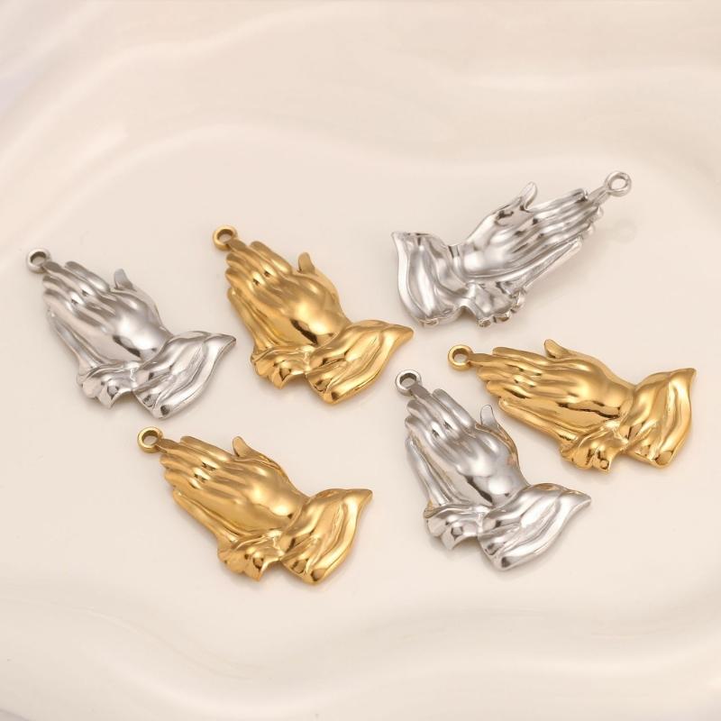 3Pcs Stainless Steel Faith Charm Praying Hand Pendants for Necklaces Bracelets Earrings Jewelry Making Accessories