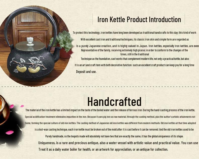 Ręcznie robiony niepowlekany czajnik żeliwny w stylu japońskim - Czajnik Irori na zewnątrz do zdrowego parzenia