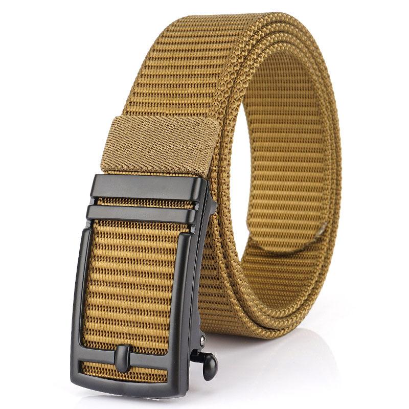 New Men'S Commuting Belt With Automatic Buckle Nylon Waistband, Outdoor Leisure Versatile Double-Layer Thick Belt