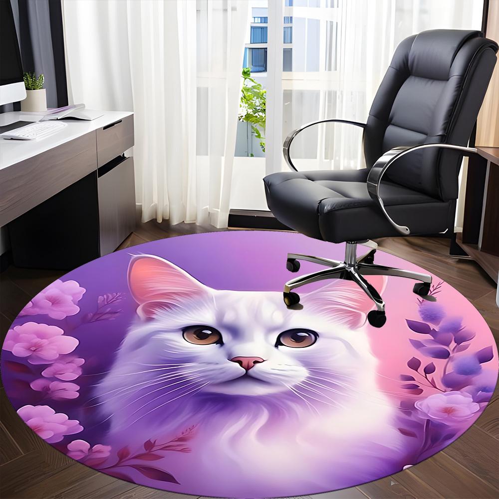 1pc Cat Portrait Carpet for Office Non Slip, Round Carpet, Soft & Comfortable, Carpet for Office, Lightweight Round Floor Mat