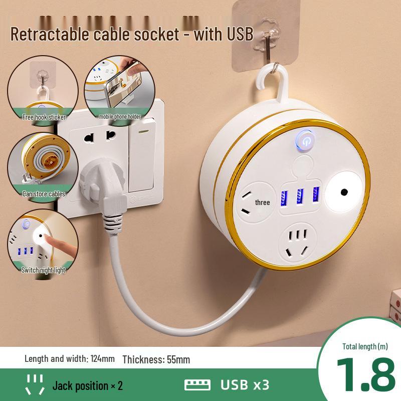 Einziehbare USB-Steckdosenleiste mit Kabelpanel für den Heim- oder Wohnheimgebrauch