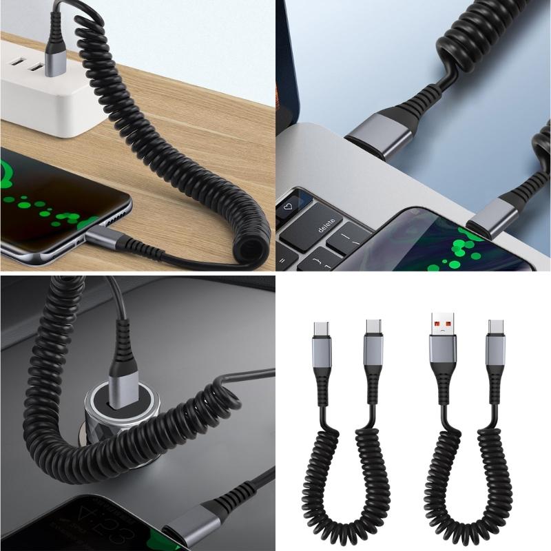Coiled USB to USB C Cable Fast Charger Cord Retractable USB to USB C Coiled Cable Easy to Carry Charger for Smartphone